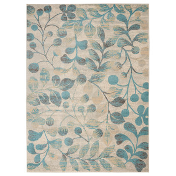 Nourison Tranquil 5'3" x 7'3" Ivory/Turquoise Farmhouse Indoor Area Rug