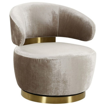 Pemberly Row Modern / Contemporary Champagne Velvet Swivel Chair