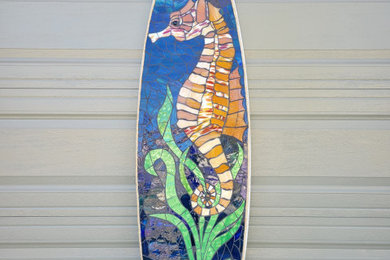 Seahorse stained glass surfboard mosaic