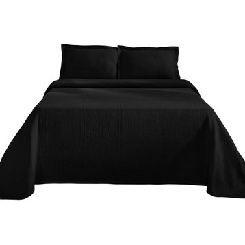 100% Cotton Geometric Pillow Sham Bedding Set, Black, Full