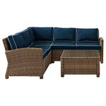 Crosley - Bradenton 4-Piece Outdoor Wicker Seating Set With Navy Cushions - Create the ultimate in outdoor entertaining with Crosley's Bradenton Collection. This elegantly designed all-weather wicker sectional is the perfect addition to your environment. Bradenton provides the utmost in flexibility with its modular design that allows you to easily add sections as needed to fit any space. The finely crafted deep seating collection features intricately woven wicker over durable steel frames, and UV/Fade resistant cushions providing comfort, style and durability.