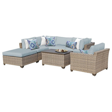 TK Classics Monterey 7 Pc Outdoor Wicker Sectional Sofa Set in Light Blue