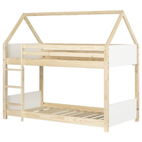 Scandinavian House Bunk Twin Bed White and Natural Sweedi South Shore