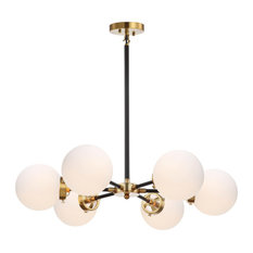 Caleb 6-Light 28" Brass Cluster Pendant, Chrome and Black, Brass Gold/Black