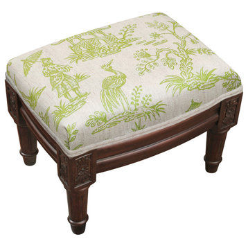 Cathay-Taupe, Linen Upholstered Footstool, Chartreuse Green