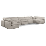 Meridian Furniture - Comfy Upholstered U-Shaped Modular Sectional, Beige, 7-Piece: 5 Armless Chair, 2 Corner Chair, Linen Textured Fabric - Give your space a whole new look with this beige Comfy linen textured fabric sectional. This handsome sectional fits nicely with other items in the Comfy collection and is a versatile seating option designed for adaptability, comfort and style. Wrapped in rich beige durable linen textured fabric upholstery, this sectional offers a plush embrace of overstuffed down feather cushions, carefully crafted to deliver the highest level of comfort. The perfect seat for creating an oasis for relaxation, this sectional has thick foam surrounding its frame for added support and coziness.