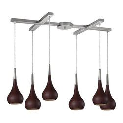 Elk Lighting - Elk Lighting Lindsey Satin Nickel Dark Walnut Six-Light 33'' Wide Island Light - Pendant Lighting