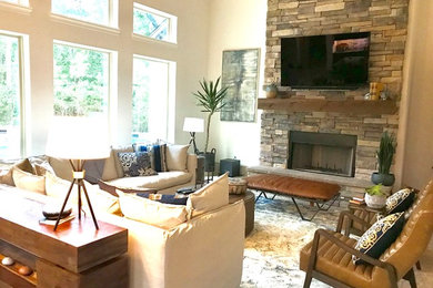 Example of a transitional family room design in Austin