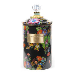 Flower Market Large Enamel Canister - Black | MacKenzie-Childs - Bathroom Canisters