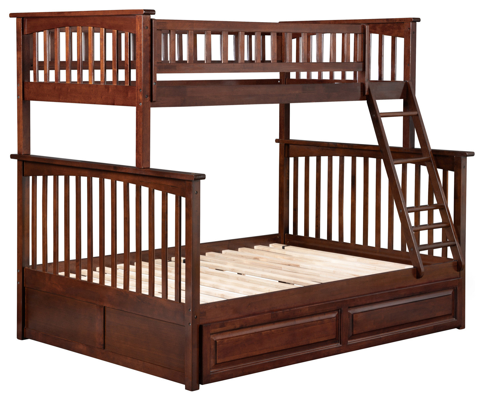 AFI Columbia Twin Over Full Trundle Solid Wood Bunk Bed in Walnut, Twin ...
