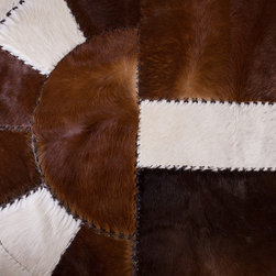 Luxury Cowhide Patchwork Area Rug Oval Brown White Handmade Hair-on 7'2"x5'2" - Area Rugs