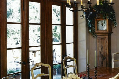 Huge mountain style enclosed dining room photo in Boise with multicolored walls