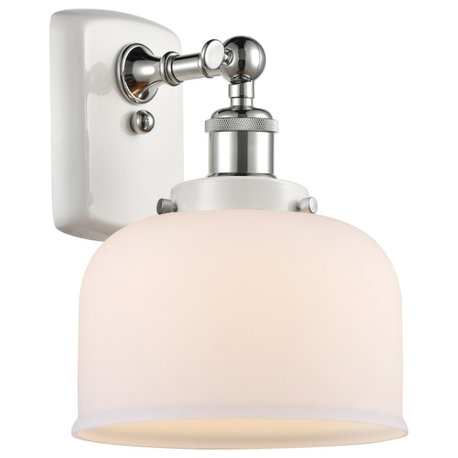 Ballston Large Bell 1 Light Wall Sconce, White and Polished Chrome, Matte White