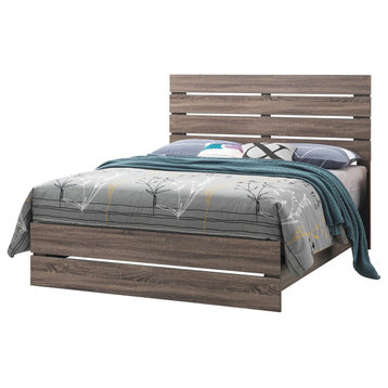 Eastern King Bed With Slat Headboard Design, Barrel Oak