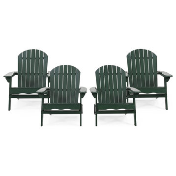 4 Pack Adirondack Chair, Comfortable Seat With Slatted Backrest, Dark Green