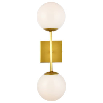 Noah 2-Light Brass and White Glass Wall Sconce