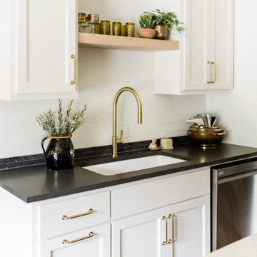 Elegantly Subtle Herringbone Stone Backsplash Mosaic