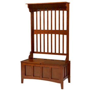Linon Hall Tree with Storage Bench and Hooks in Walnut Brown