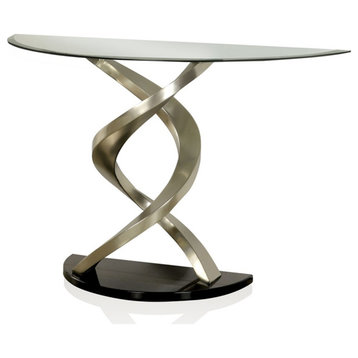 Furniture of America Crook Glass Top Console Table in Silver Satin Plated
