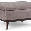 Simpli Home Owen Faux Leather Storage Coffee Table Ottoman in Gray Taupe