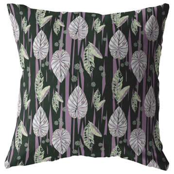20" Black Purple Fall Leaves Suede Throw Pillow