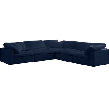 Cozy Velvet Upholstered Comfort 5-Piece L-Shaped Modular Sectional, Navy