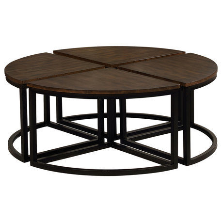 Arcadia Acacia Wood Set of 4 Round Wedge Tables, Antiqued Mocha
