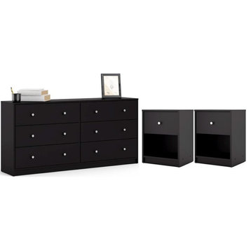 3 Pieces Modern Engineered Wood Dresser and Nightstands Bedroom Set in Black