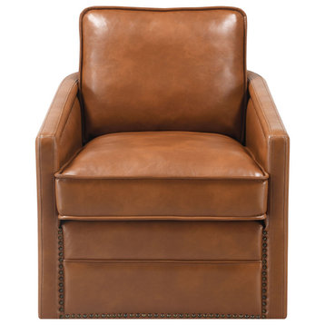 Acme Rocha Accent Chair With Swivel, Brown Leather Aire