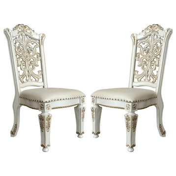 Set of 2 Armless Side Chair With Padded Seat, Antique Pearl
