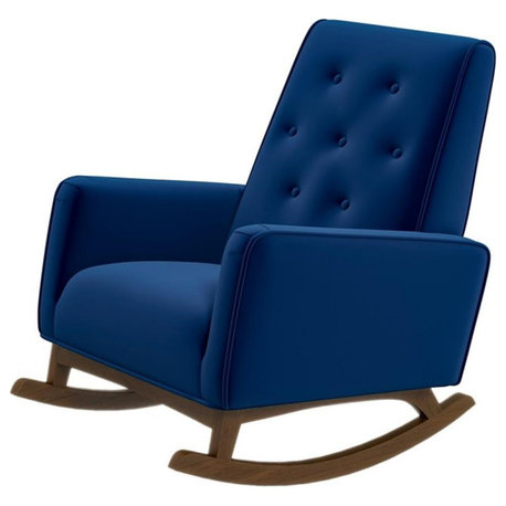 Pemberly Row Mid-Century Modern Tight Back Velvet Rocking Chair in Blue