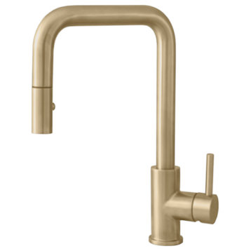 Single Handle Pull-Down Dual Mode Kitchen Faucet in Stainless Steel Golden