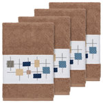 Linum Home Textiles - Khloe 4 Piece Embellished Hand Towel Set - The KHLOE Embellished Towel Collection features a mod geometric grid embroidery on a woven textured border.