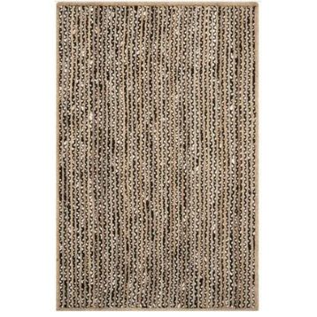 Farmhouse Area Rug, Natural Jute With Striped Black & White Pattern, 8' X 11'