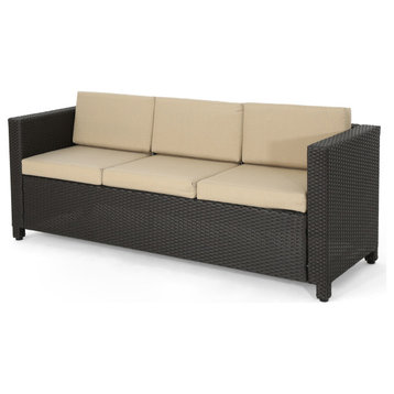 Cony Outdoor Wicker 3-Seater Sofa, Dark Brown/Beige Cushion