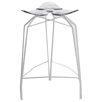 Diamond Counter Stool, Clear, White Powder Coated