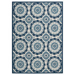 Nourison - Waverly Sun N' Shade Medallions Navy 10' x 13' Indoor Outdoor Area Rug - The Waverly Rug, with its starburst patterns and bright colors, energizes your design from the ground up. Placed inside your home or on your patio, this easy-going rug adds comfort underfoot in a cleanable and contemporary design.
