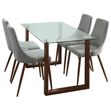 5-Piece Dining Set, Walnut Table With Gray Chair