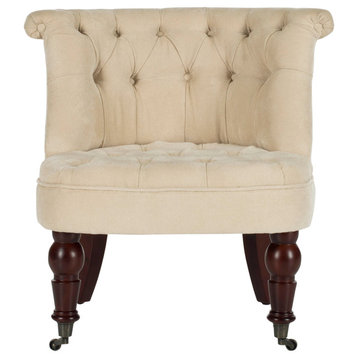 Safavieh Carlin Tufted Chair, Natural Cream, Cherry Mahogany