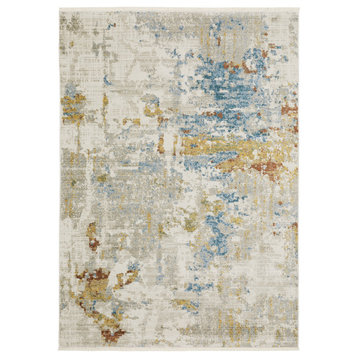 Banner Recycled P.E.T. Distressed Beige/Multi Fringed Area Rug, 9'10"x12'10"