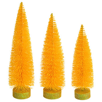 Glitter Oval Pine Artificial Christmas Tree Set of 3 , Yellow, 12"-14"-16"