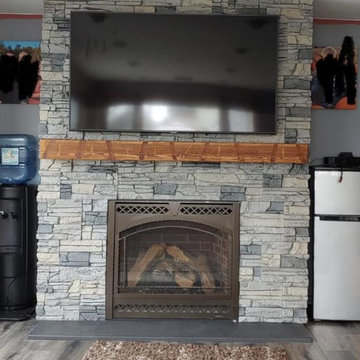 TV and Fireplace Design with Northern Slate Stacked Stone