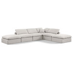 Meridian Furniture - Indulge Upholstered Modular U-Shaped Sectional, Cream, 6-Piece: 3 Armless Chair, 1 Corner Chair, 2 Ottoman, Down Stuffed Linen Textured Fabric - Experience ultimate comfort and style with our cream linen textured fabric Indulge Sectional. The luxurious linen texture of the fabric will elevate the aesthetic of any room. This sofa provides ample space for you to relax while its modular build offers the option of unlimited configurations. Whether you're looking to add a stylish element to your living room or a comfortable seating option to your bedroom, this sofa is the perfect choice.