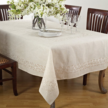Embroidery Scroll Border Linen Blend Tablecloth, 67x67