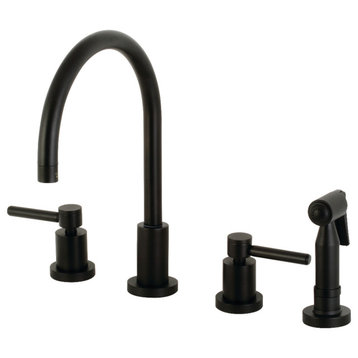 KS8720DLBS 8" Widespread Kitchen Faucet With Brass Sprayer, Matte Black