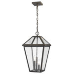 Z-Lite - Talbot 3 Light Outdoor Chain Mount Ceiling Fixture in Rubbed Bronze - Illuminate an exterior front or back yard space with a classic fixture reflecting a charming village theme. Made from Rubbed Bronze metal and seeded glass panels this generously sized three-light outdoor chain mount ceiling light brings a design-forward look to wrap up a tasteful and functional patio or porch space with soft lighting.andnbsp