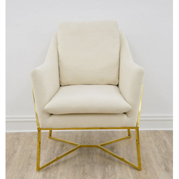 Adara Gold Chair Grey Fabric, Gold Chair Off White Fabric