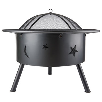 Round Iron Outdoor Fire Pit with Spark Screen