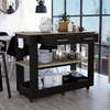 Brooklyn 80 Light Oak Accented Kitchen Island, with Shelves and Drawers, Black