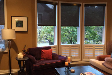 Cafe Plantation Shutters with Solar Shades